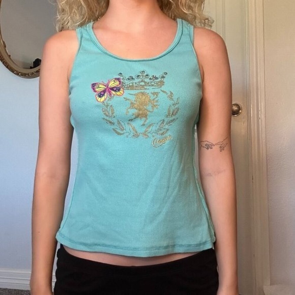 Candie's Turquoise Ribbed Butterfly Baby Tank Kids Size Lg